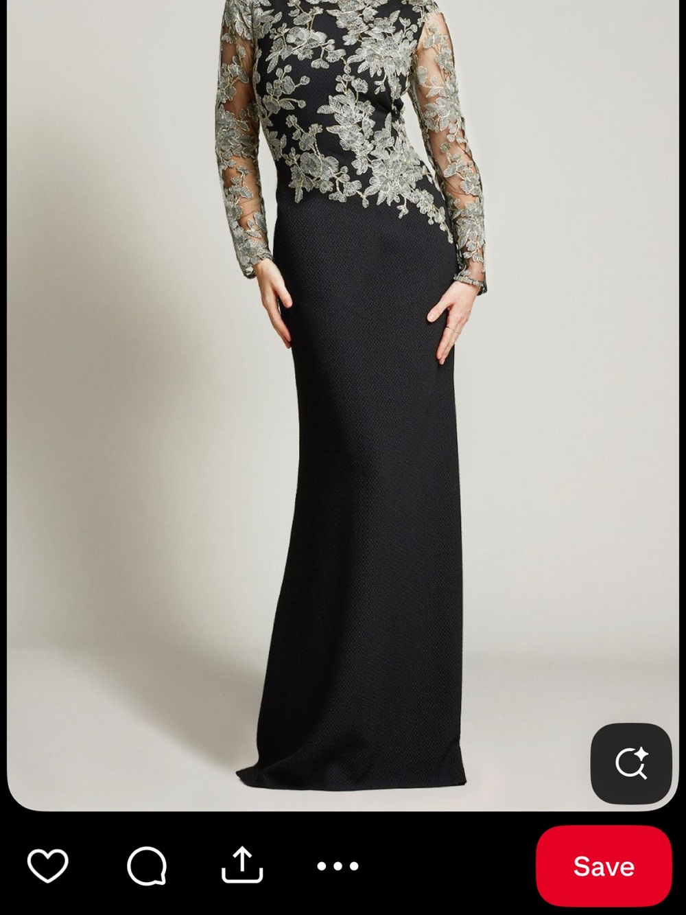 Tadashi Shoji Black Gown with Silver Lace Appliqué | Mother-of-the-bride Dress - Picture 8 of 8